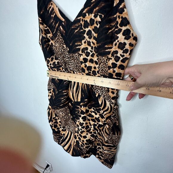 Urban Outfitters leopard Print V Neck Spaghetti Strap Tulip Hem Mini Dress Small - Picture 13 of 13